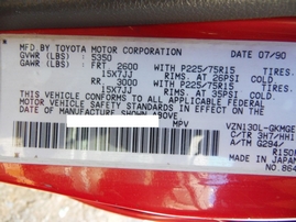 1990 TOYOTA 4RUNNER SR5 RED 3.0L MT 4WD Z17666
